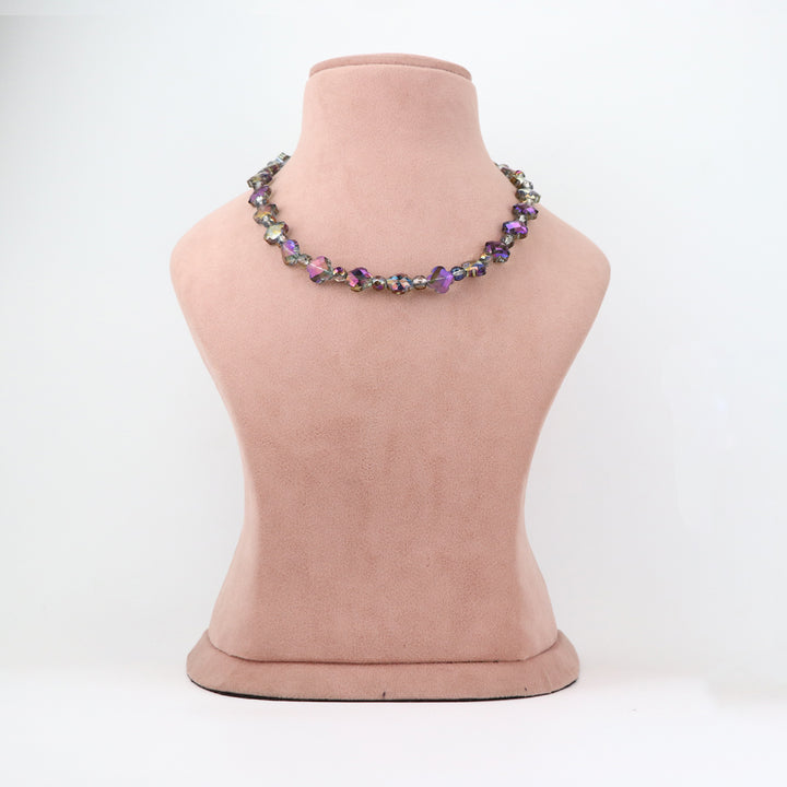 Purple and Iridescent Crystal Necklace and Earring Set