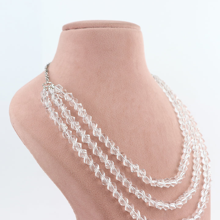 Multi-Strand Clear Faceted Crystal Necklace and Earring Set