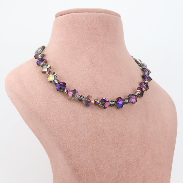 Purple and Iridescent Crystal Necklace and Earring Set