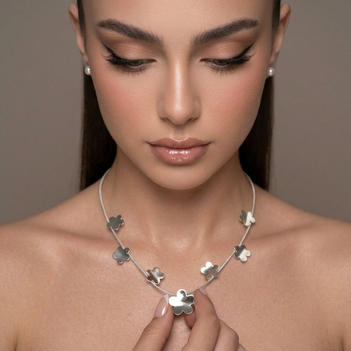 Sculpted Flora Link  Stainless steel Necklace