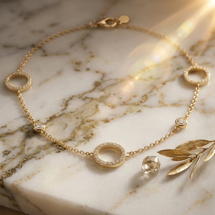 Halo Sparkle Station Necklace – 18k Gold Plated Waterproof Stainless Steel