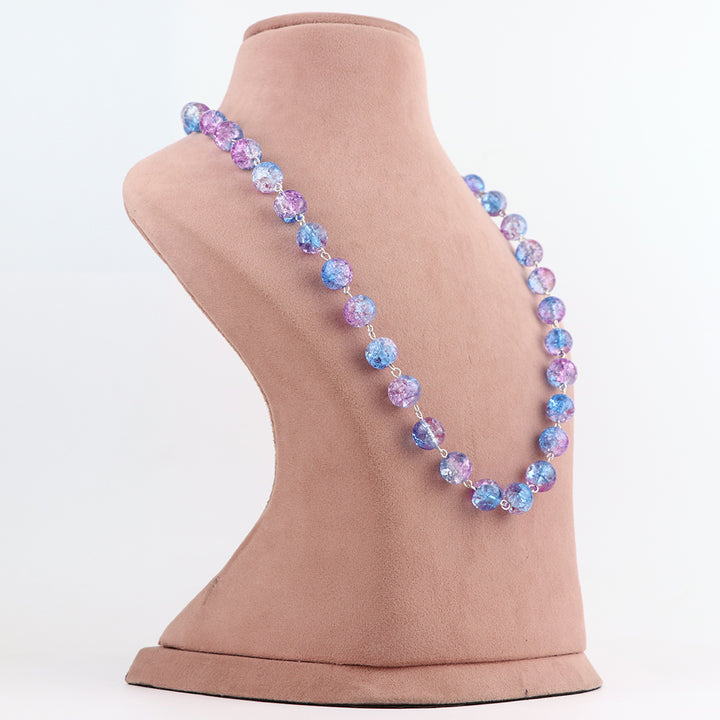 Multi-Strand Purple and Blue Crackled Glass Bead Necklace and Earring Set