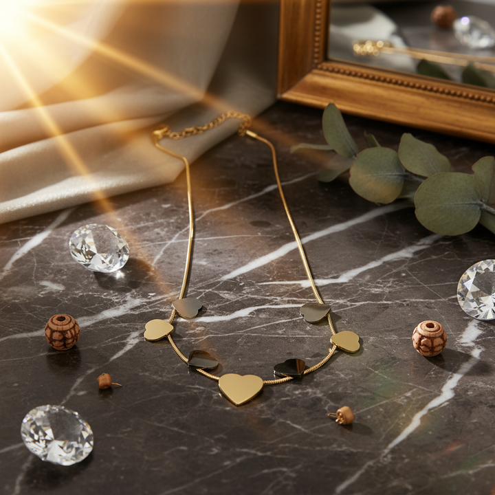 Two-Tone Puffed Heart Charm Necklace – Anti-Tarnish Stainless Steel