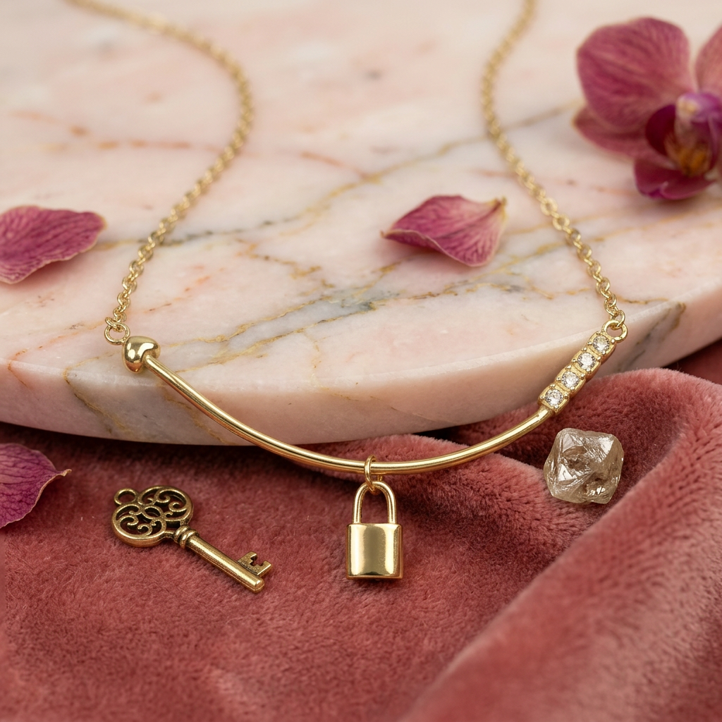 Golden Padlock Bar Necklace – Anti-Tarnish 18k Gold Plated Stainless Steel