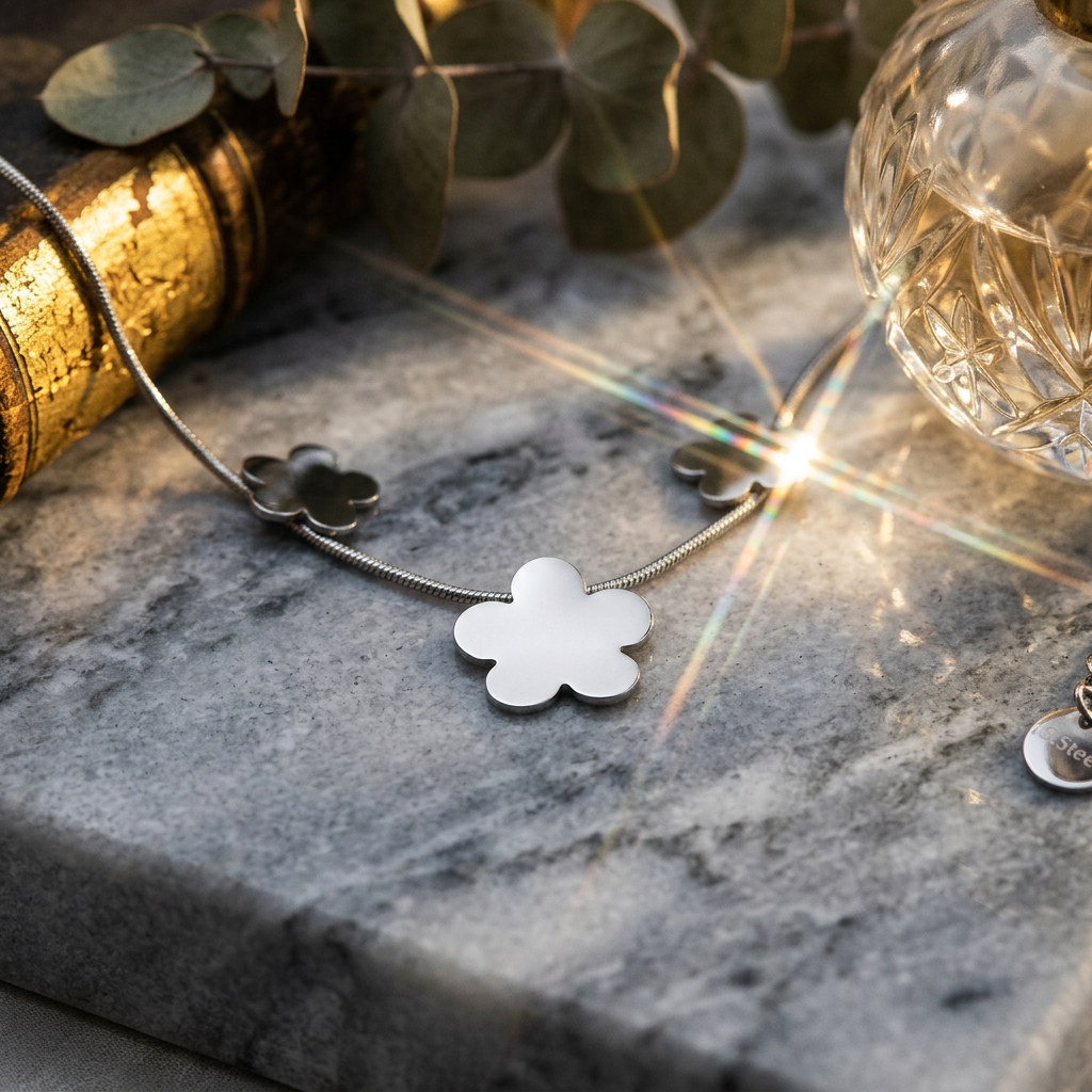 Sculpted Flora Link  Stainless steel Necklace
