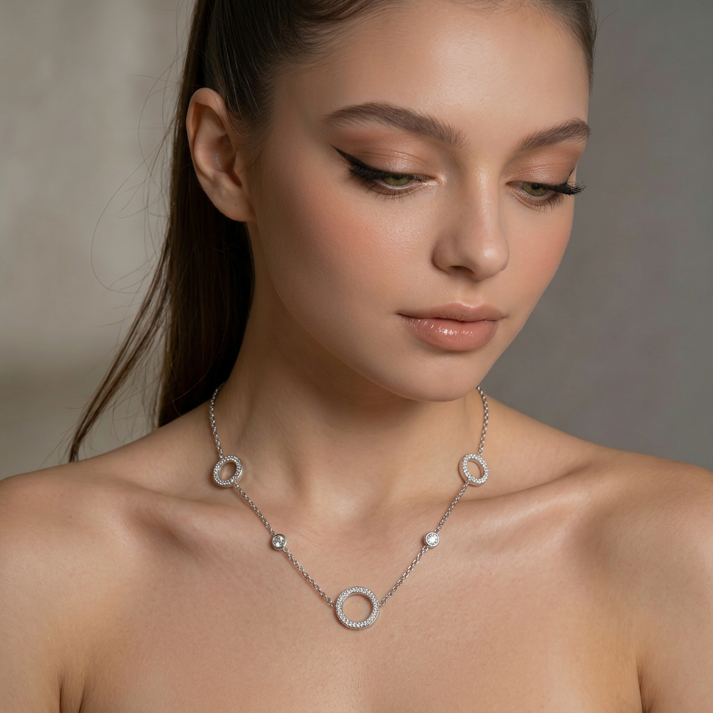 Interlocking Block Link Necklace – Anti-Tarnish Polished Silver Stainless Steel