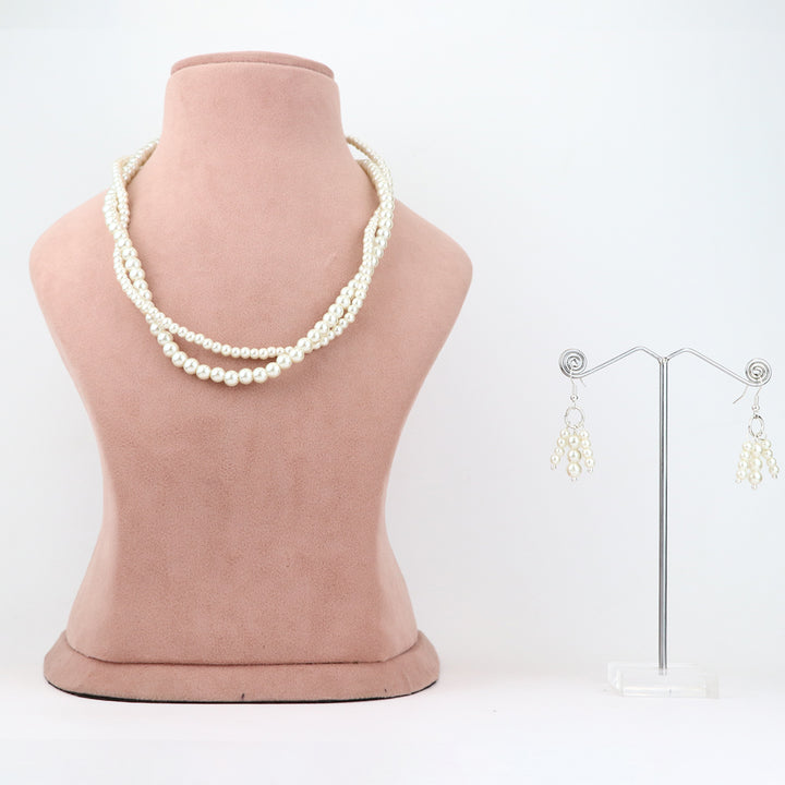 Classic Multi-Strand White Pearl Necklace and Earring Set