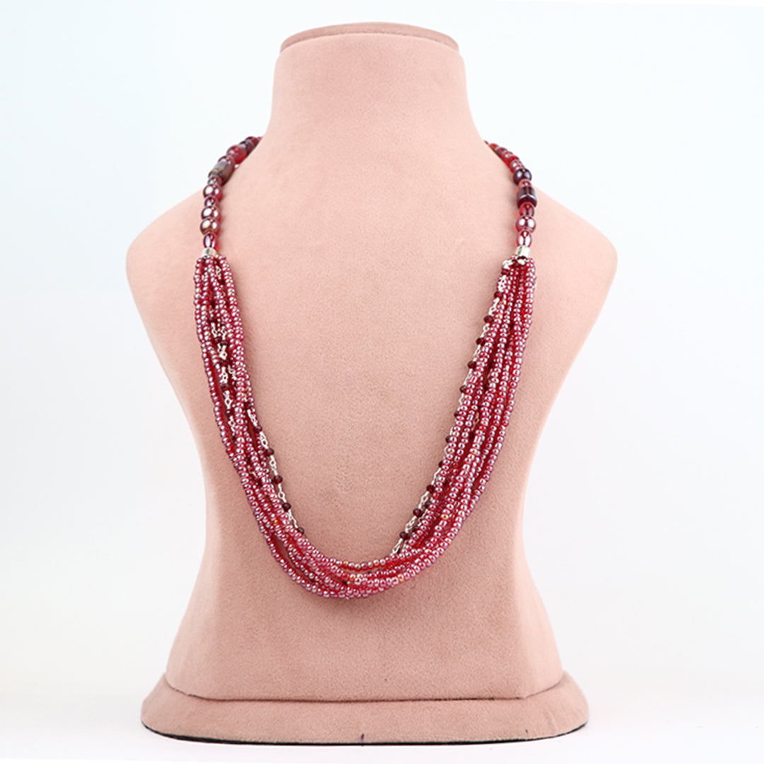 Ruby Radiance Multi-Strand Seed Bead Statement Necklace.