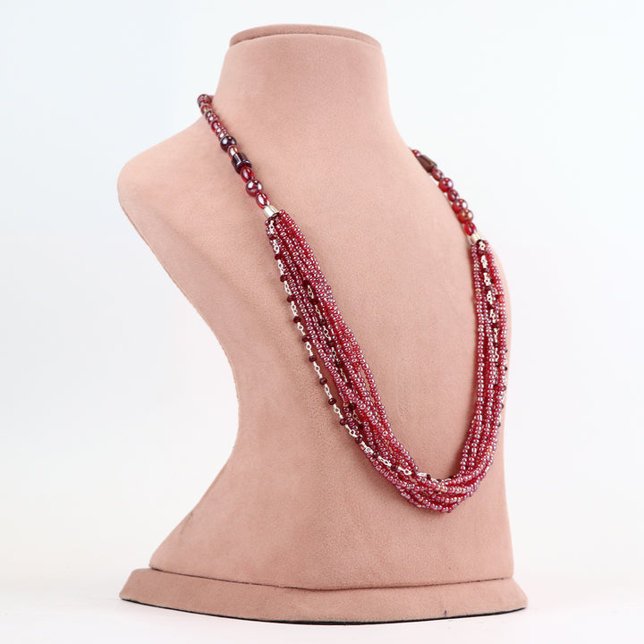 Ruby Radiance Multi-Strand Seed Bead Statement Necklace.
