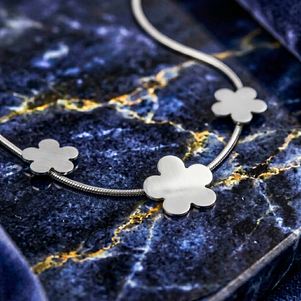 Sculpted Flora Link  Stainless steel Necklace
