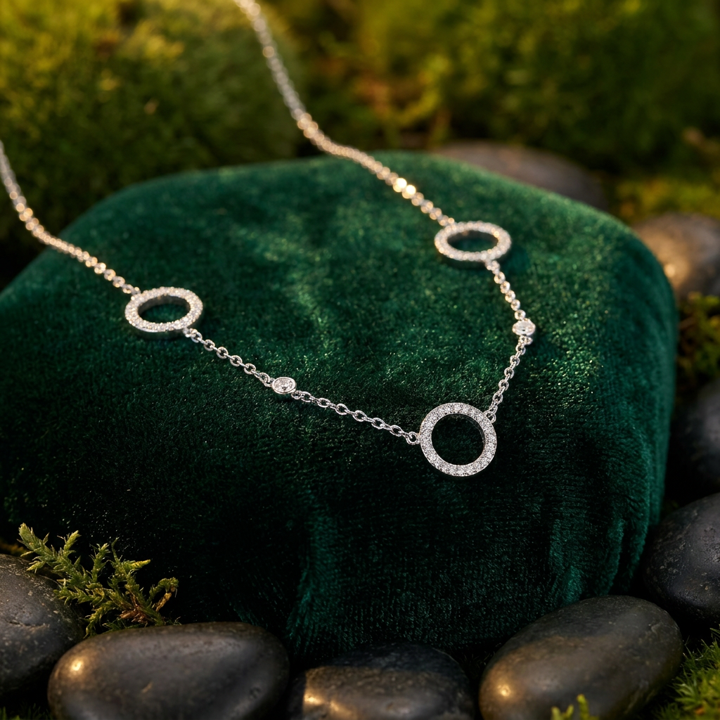 Interlocking Block Link Necklace – Anti-Tarnish Polished Silver Stainless Steel