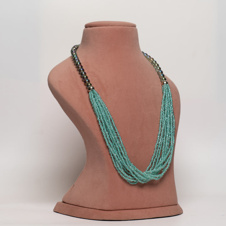 Multi-Strand Teal & Iridescent Bead Necklace