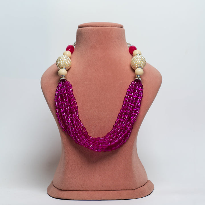 Radiant Magenta Beaded Necklace & Earring Set