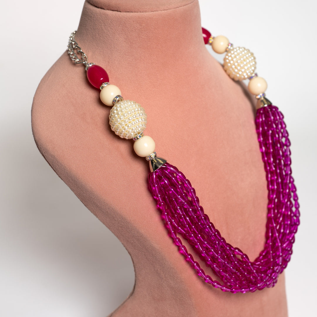 Radiant Magenta Beaded Necklace & Earring Set