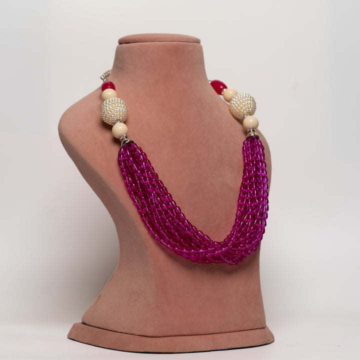 Radiant Magenta Beaded Necklace & Earring Set
