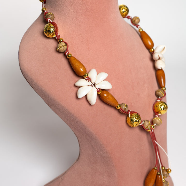 Bohemian Seashell & Wood Bead Necklace with Dangle Earrings