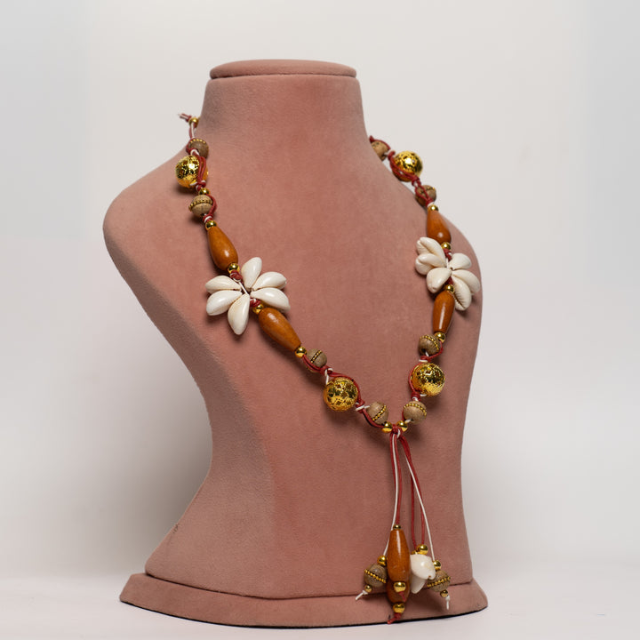 Bohemian Seashell & Wood Bead Necklace with Dangle Earrings