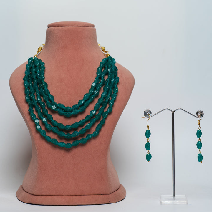 Multi-Strand Green Beaded Necklace