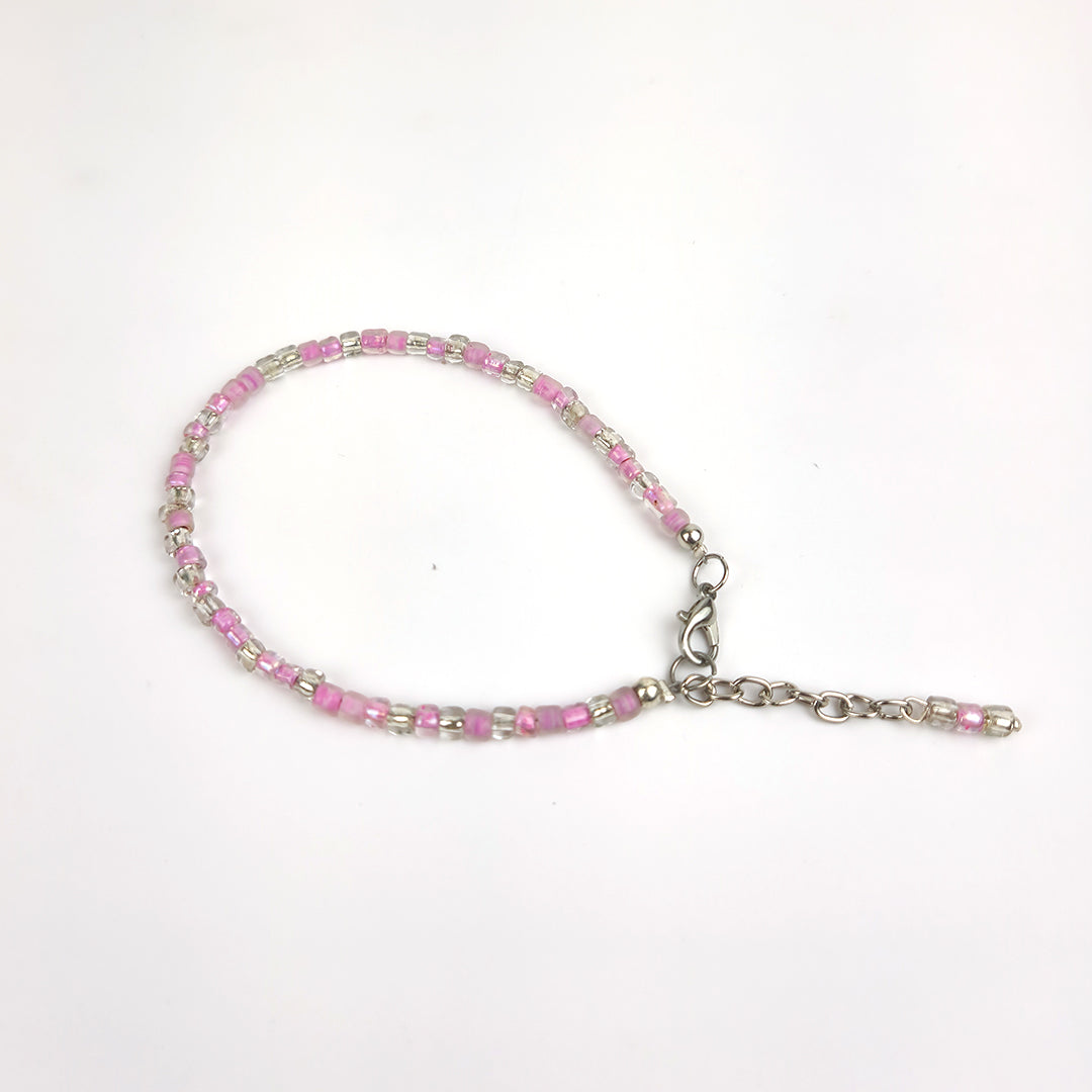 Pink & Silver Beaded Anklet