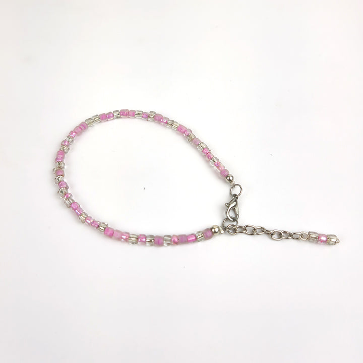 Pink & Silver Beaded Anklet