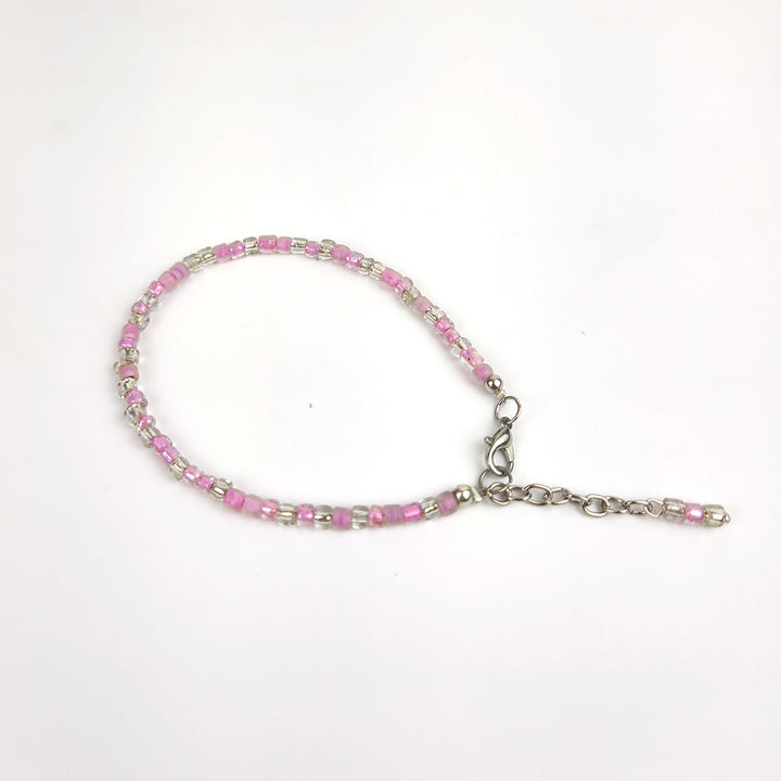 Pink & Silver Beaded Anklet