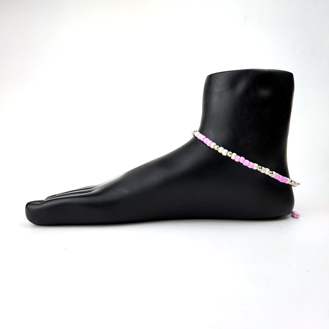Pink & Silver Seed Bead Anklet