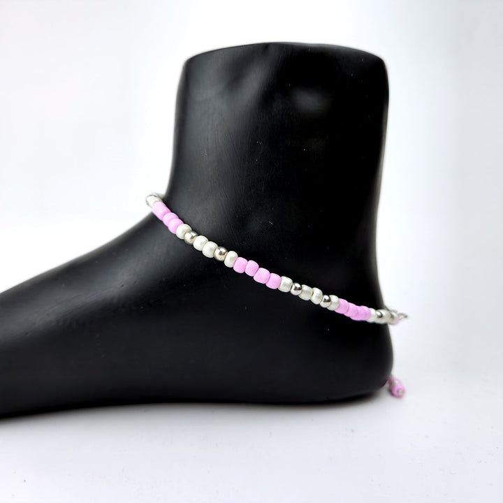 Pink & Silver Seed Bead Anklet