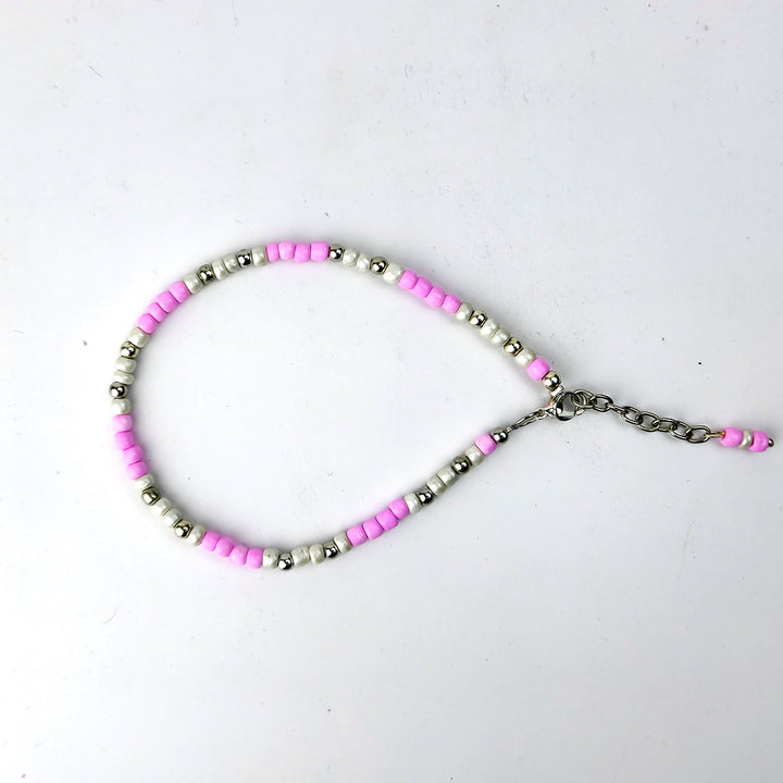 Pink & Silver Seed Bead Anklet