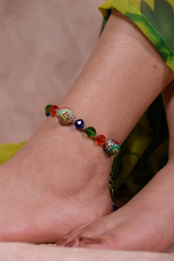 Faceted Glass Beads Anklet Styled With Beautiful Handmade Beads