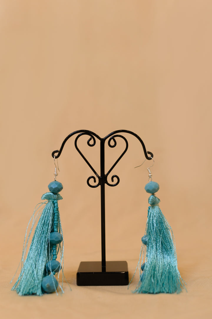 Tassel Earring With Multi Faceted Glass & Seed Beads Strung In Them
