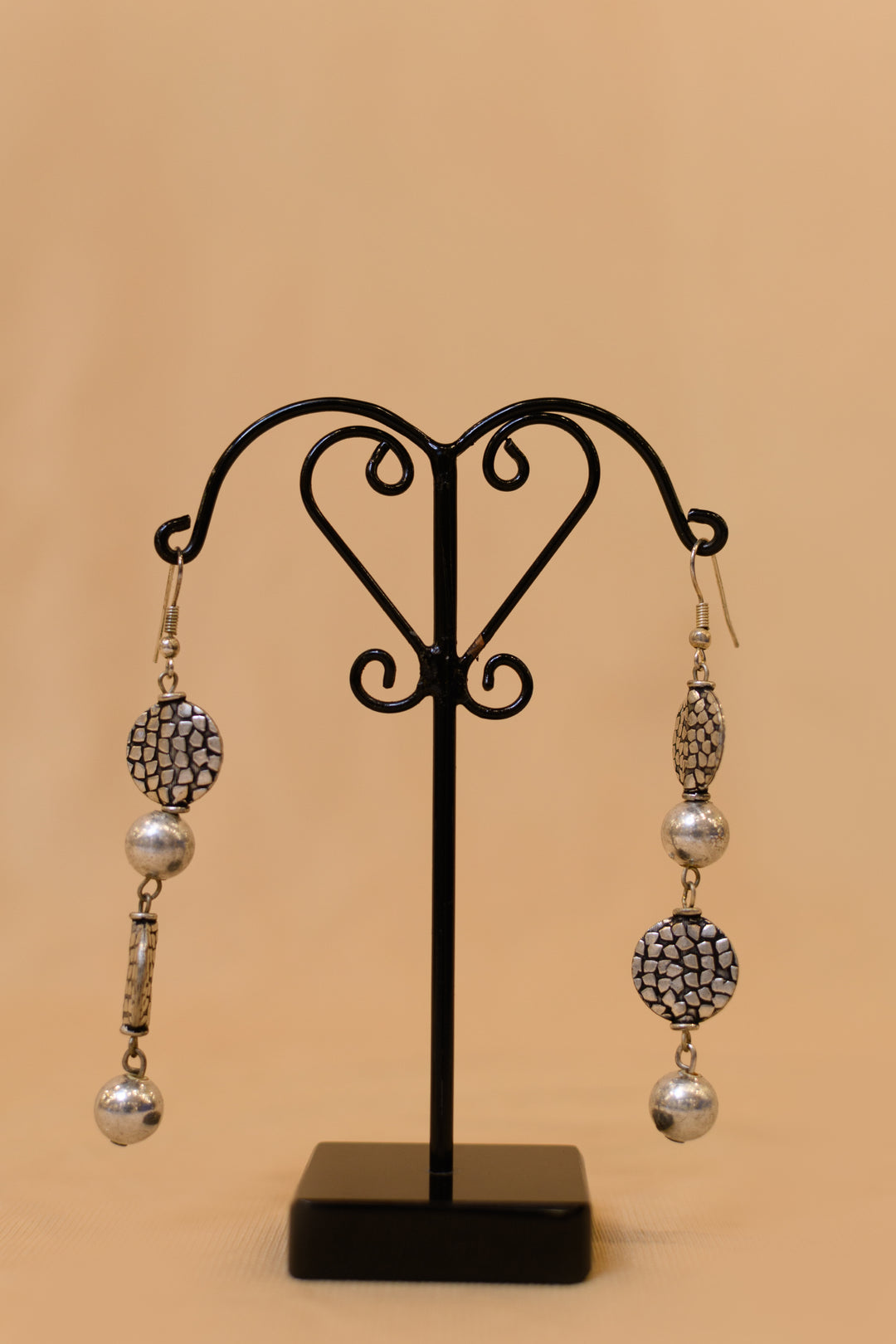 Double Layered Metal Beads Earings With Beads Having Metal Polish On Them