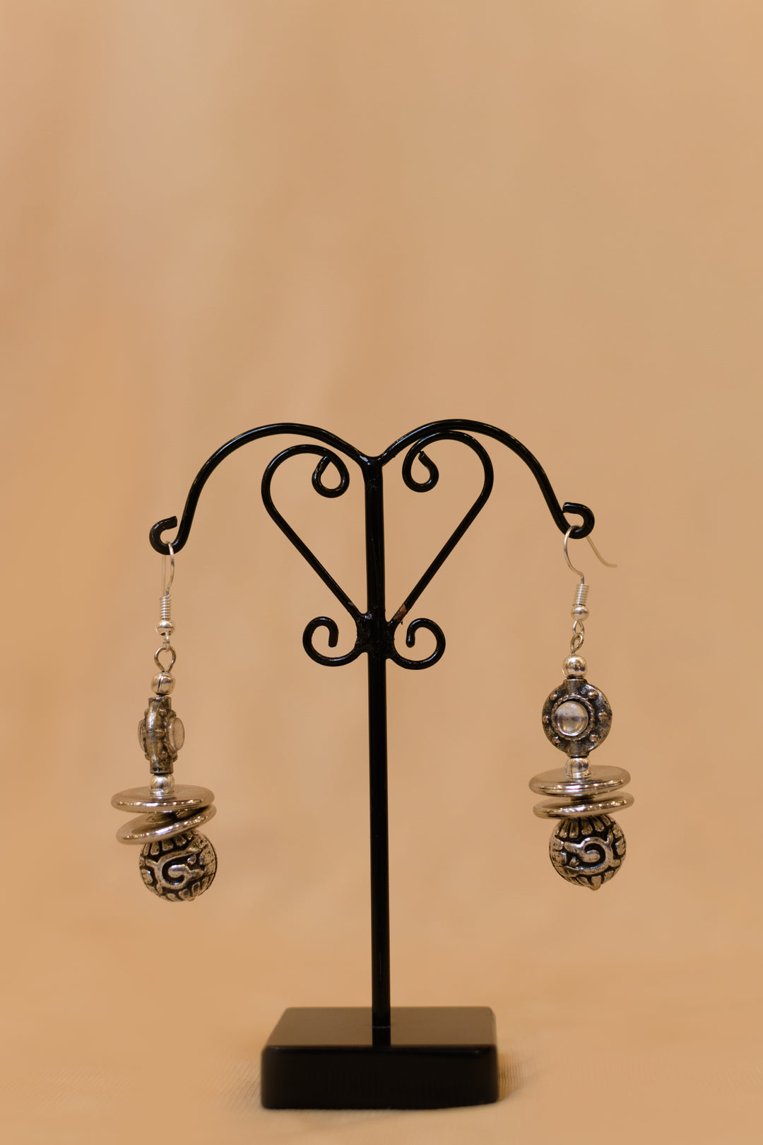 Metal Beads Earring Strung In Metal Wire With Metal Spacer Beads Between Them