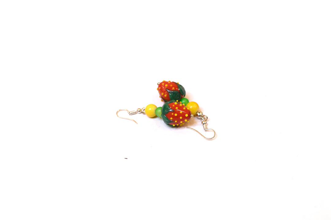 Strawberry Shaped Glass Beads Earing