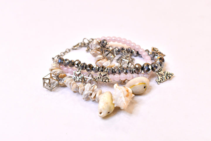 Bracelets with Shells & Glass  Pearls along with Faceted Glass Beads