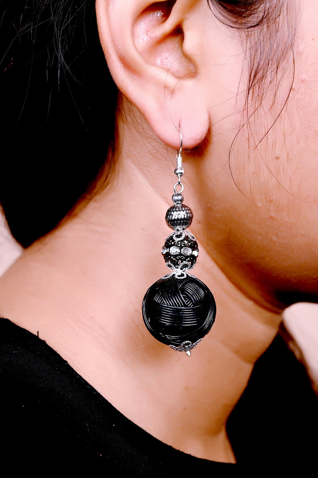 Black Metal Wire Balls Earring Styled With Metal Charms