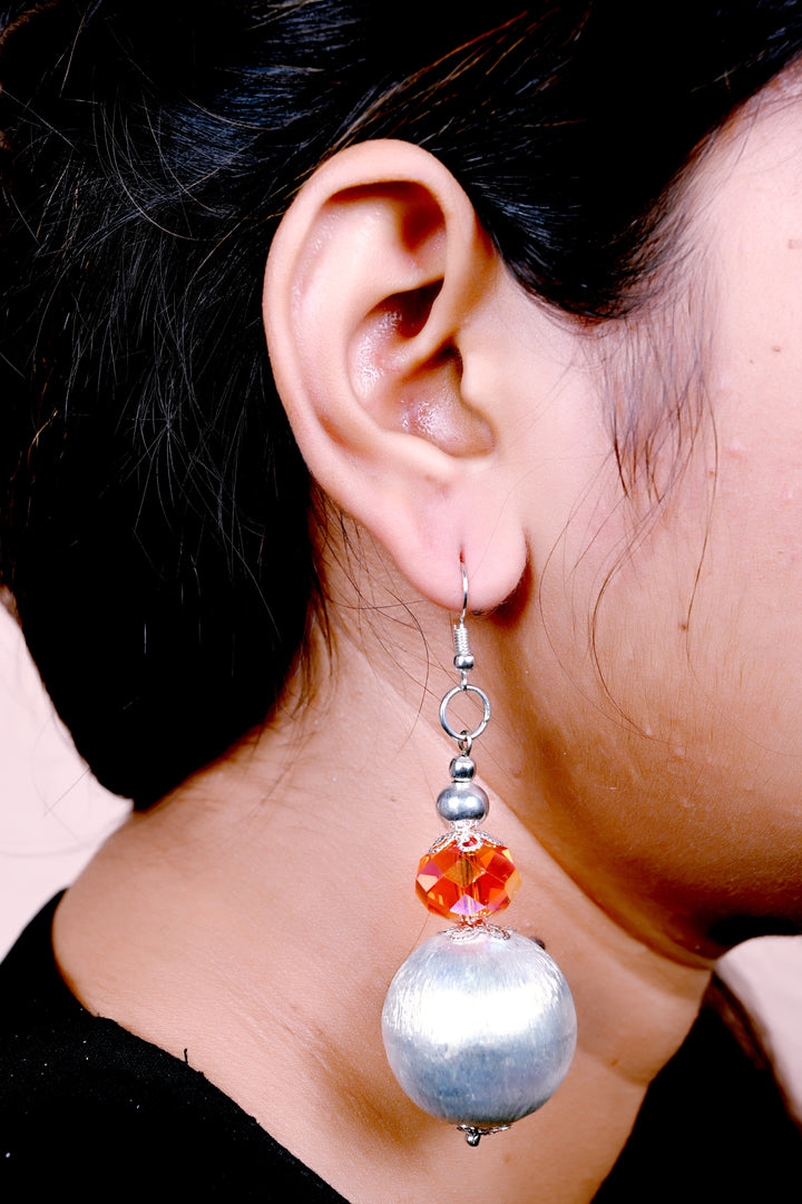 Beautiful Silver Color Metal Balls Earring Styled With Multi Faceted Glass Beads