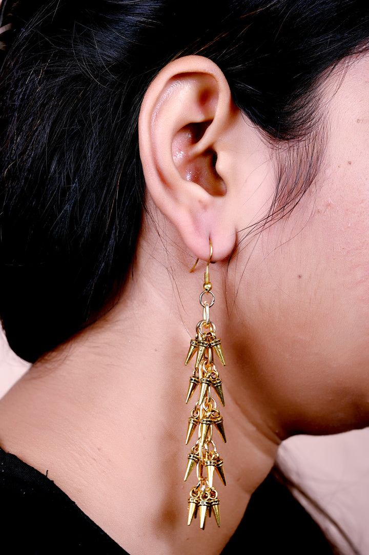 Metal Chain Earring Styled With Conical Shaped Metal Charms
