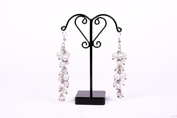 Multi Layered Pearl Beads Earring Strung In Metal Chain