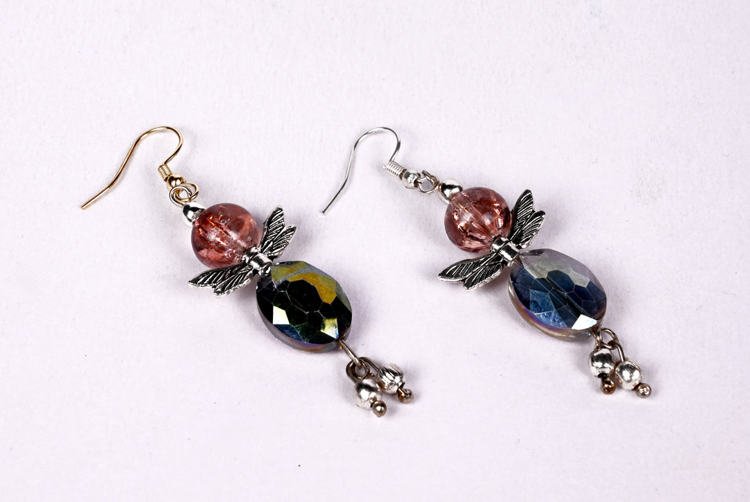 Beautiful Earring Consisting Of Metal Charms, Multi Faceted Glass Beads & Round Beads