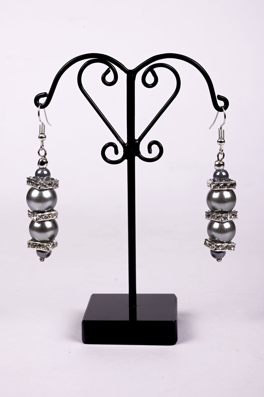 Grey Pearl Beads Earring Styled With Metal Charms With Glass Beads In It