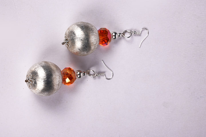 Beautiful Silver Color Metal Balls Earring Styled With Multi Faceted Glass Beads