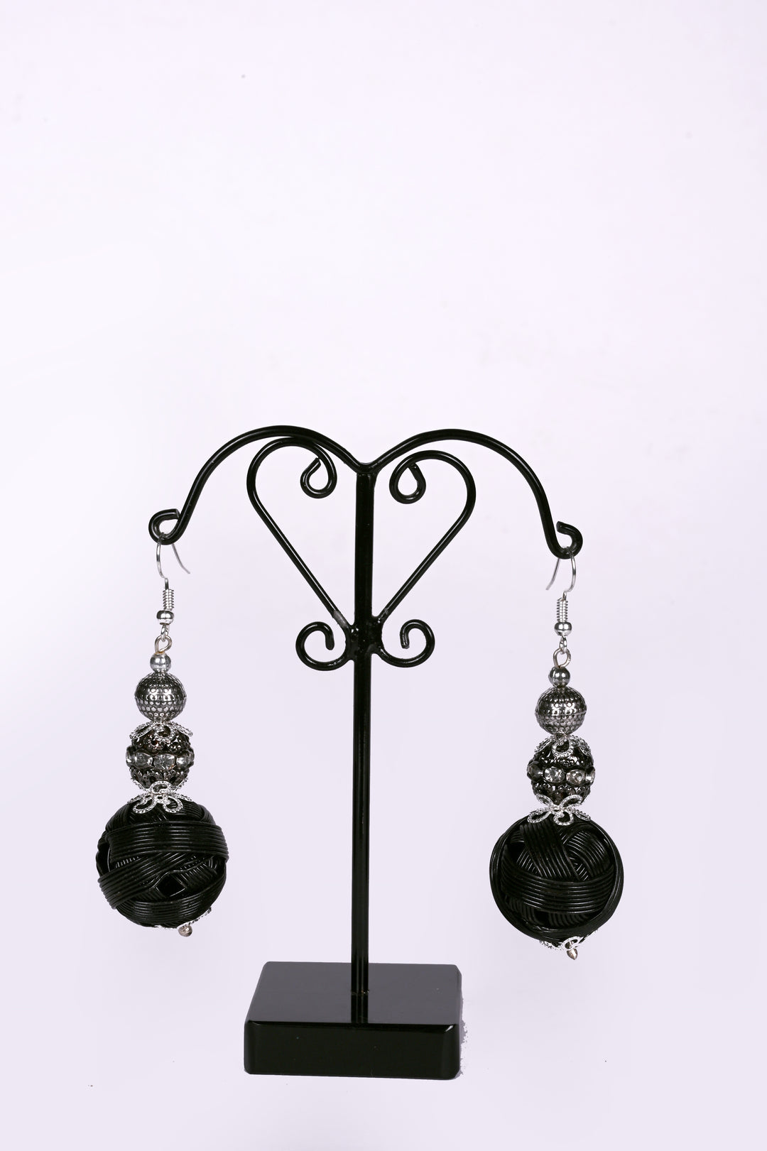 Black Metal Wire Balls Earring Styled With Metal Charms