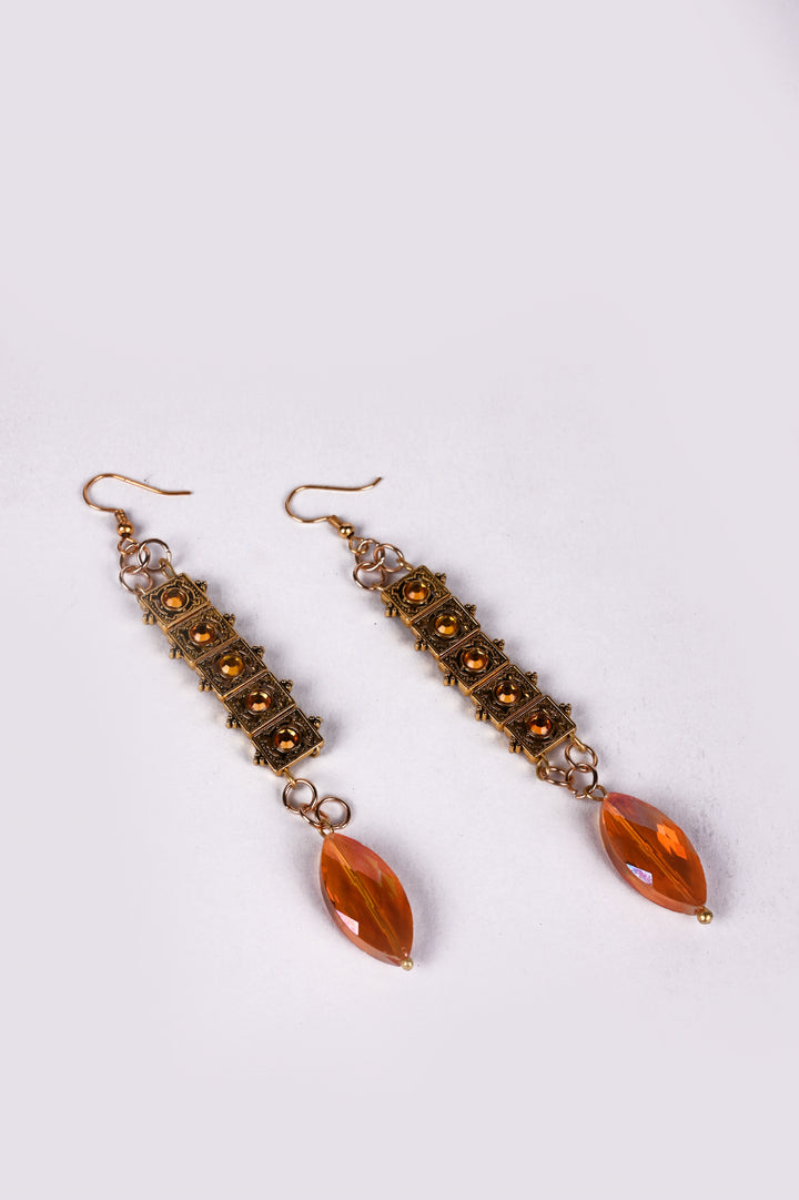 Metal Chatai Beads With Glass Beads Earring Styled With Leaf Shaped Multi Faceted Glass Beads