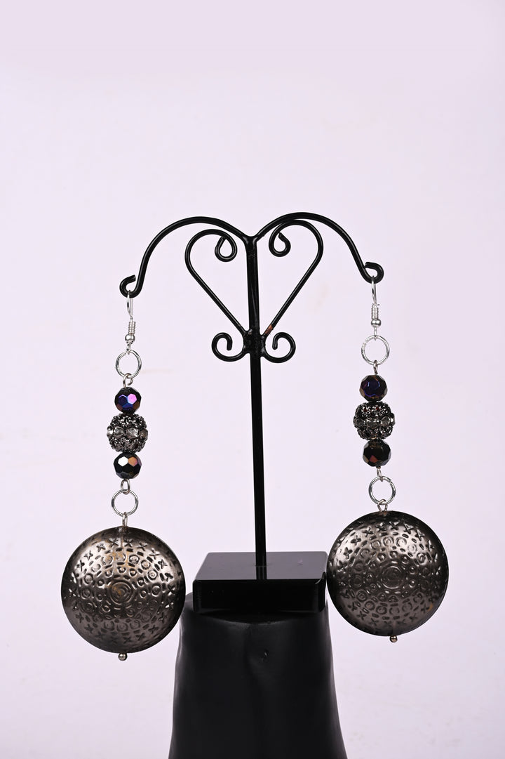 Metal Button Beads Earring Styled With Metal Charms & Multi Faceted Glass Beads