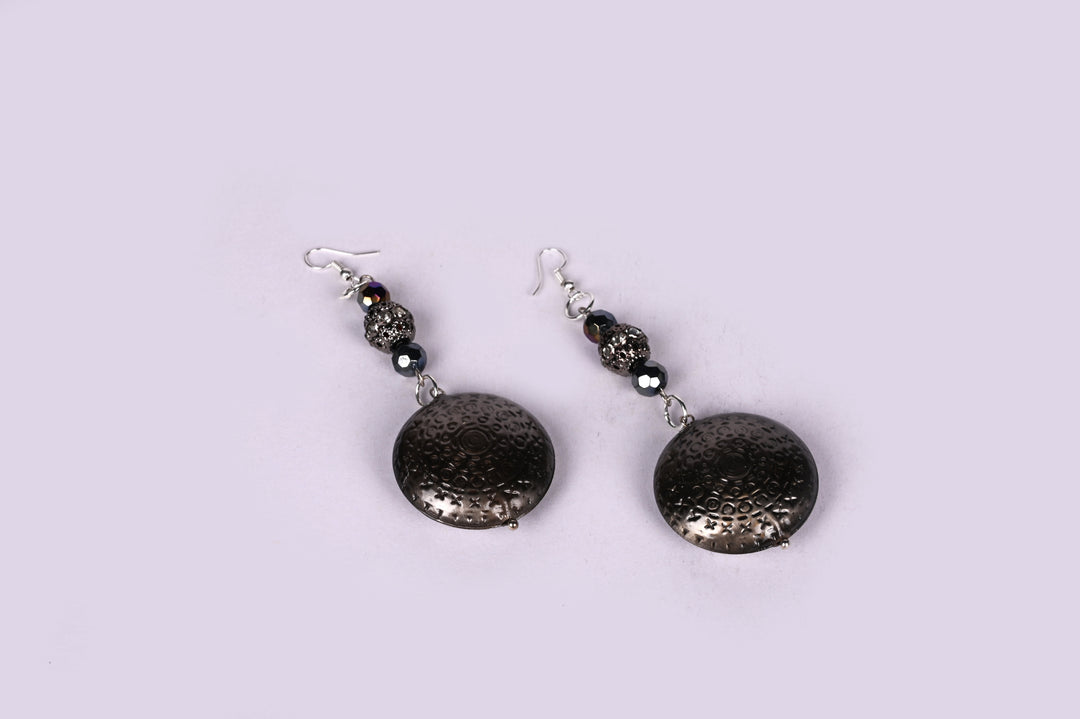 Metal Button Beads Earring Styled With Metal Charms & Multi Faceted Glass Beads