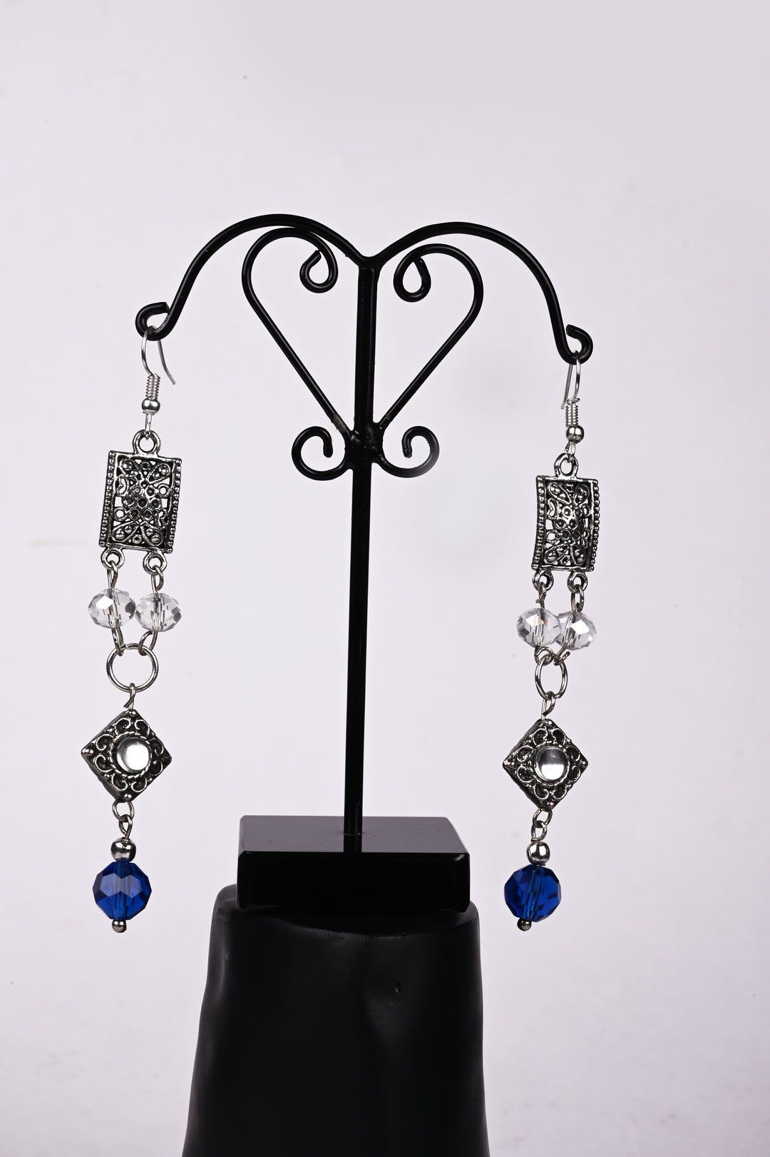 Metal Charms With Multi Faceted Glass Beads Earring