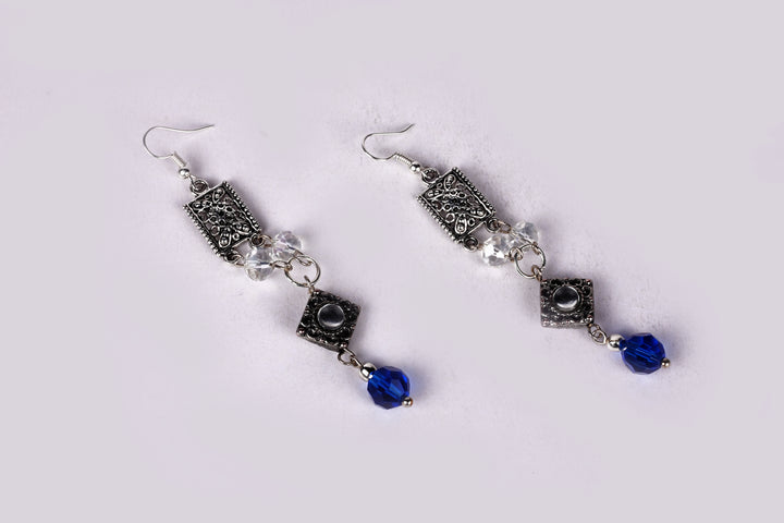 Metal Charms With Multi Faceted Glass Beads Earring