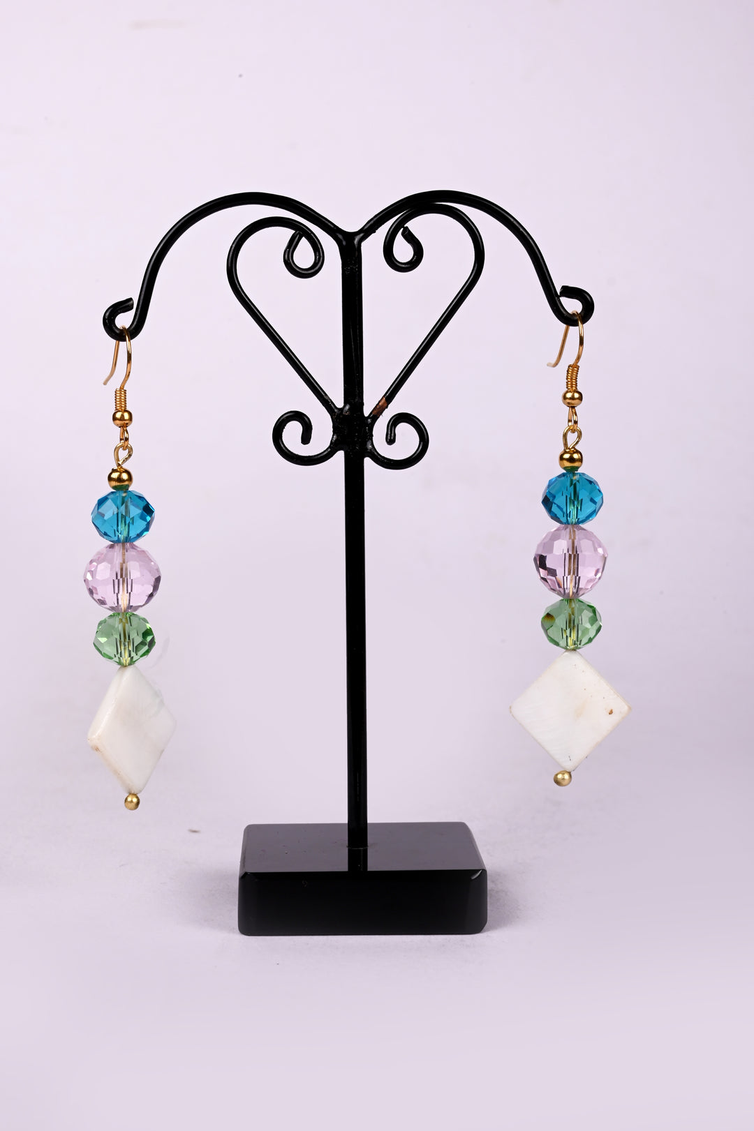 Beautiful Multi Faceted Glass Beads Earring Styled With Square Shaped Shell Beads