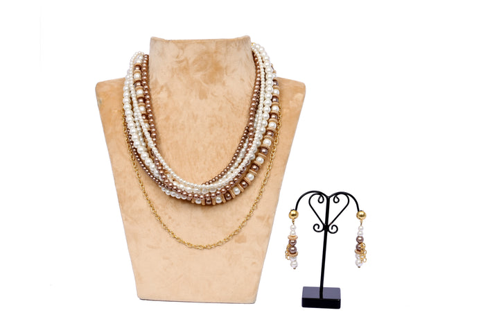 Multi layer Glass Bead Necklace with Golden Charms