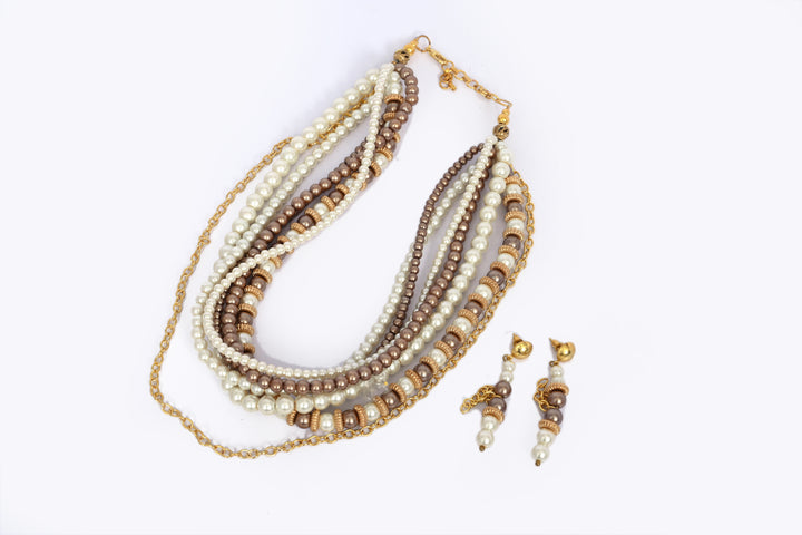 Multi layer Glass Bead Necklace with Golden Charms